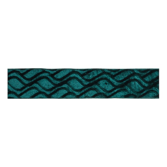 Melrose 2.5" x 10yd. Green & Black Embossed Wave Velvet Wired Polyester Ribbon